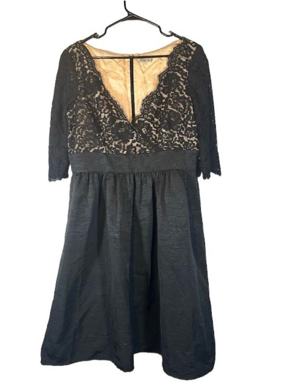 Eliza J Black Lace Eyelash Trim Low V-Neck Formal Dress Women Sz XL